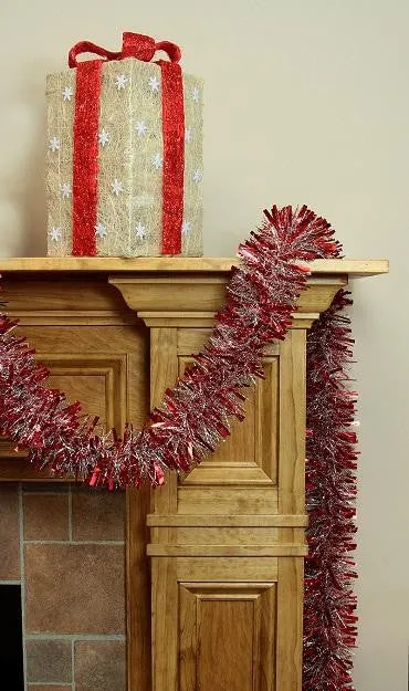 12' Soft and Sassy Red and Silver Wide Cut Christmas Tinsel Garland - Unlit