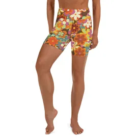 70s Flower Pattern Yoga Shorts