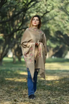 BEIGE COLOUR ( SANDY FAWN) TILLA EMBROIDERED STOLE KEEPS CALM AND RELAXING SUPERBLY COMFORTABLE FOR ALL EVENTS