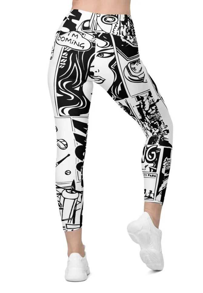 Black & White Comic Book Leggings With Pockets