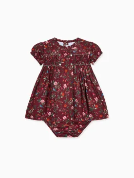 Burgundy Floral Carla Baby Girl Hand-Smocked Set