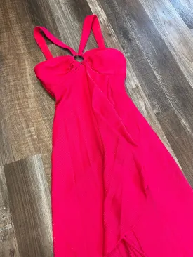 Charlotte Russe Deep Pink w/Gold Metallic high/low Dress Size 1 NWT