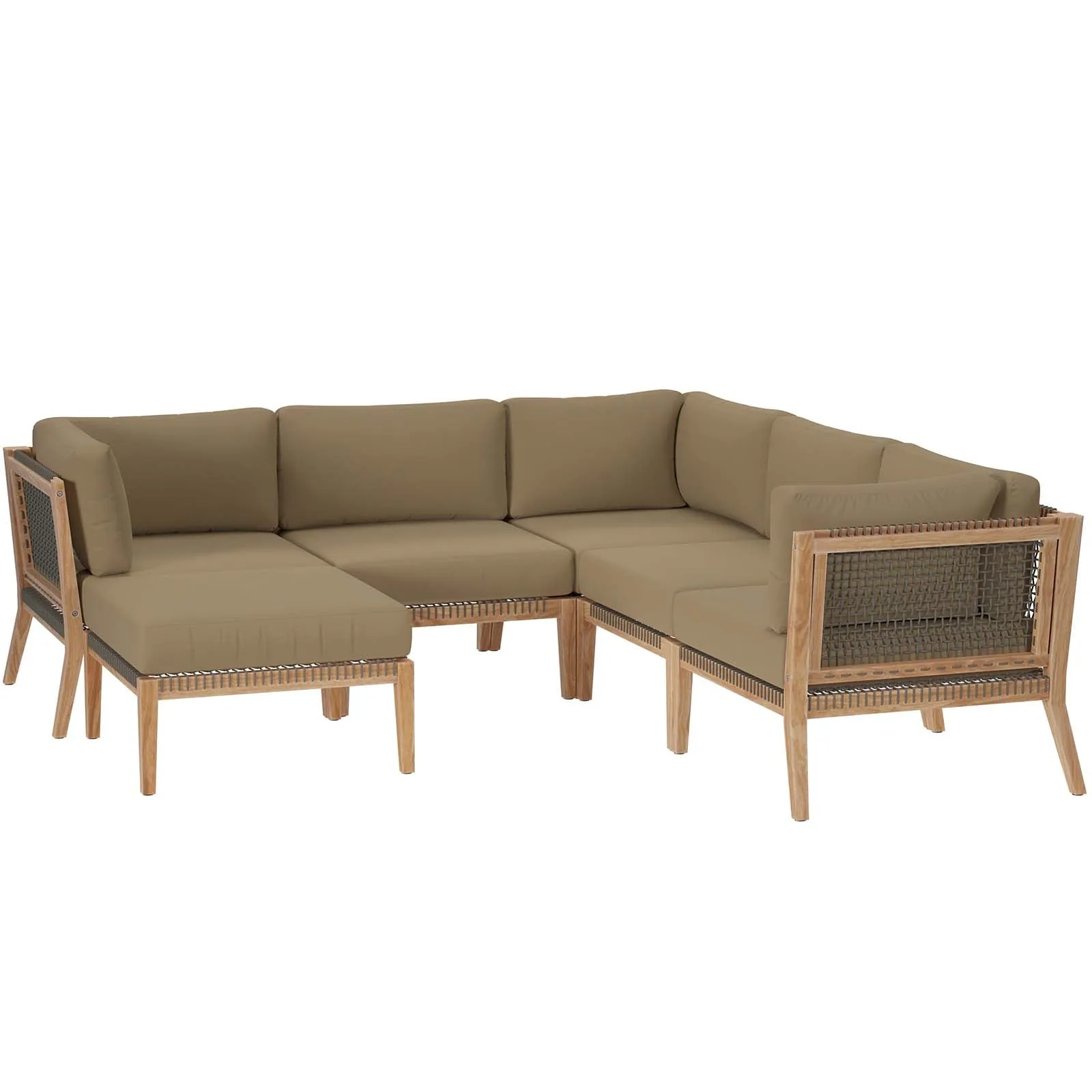 Clearwater Outdoor Patio Teak Wood 6-Piece Sectional Sofa by Modway