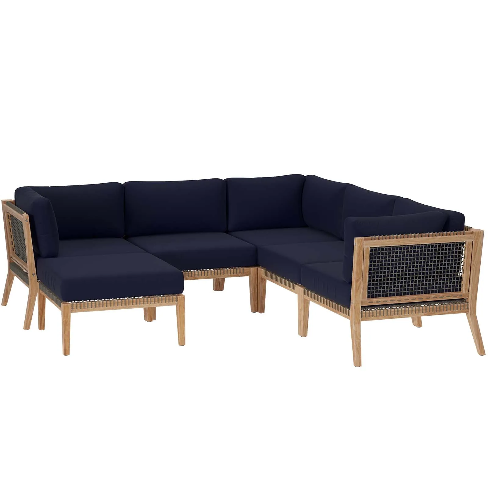 Clearwater Outdoor Patio Teak Wood 6-Piece Sectional Sofa by Modway