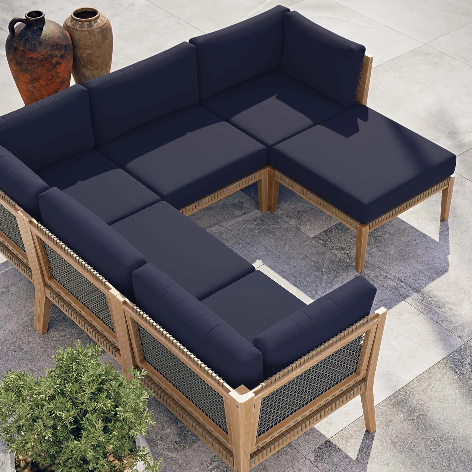 Clearwater Outdoor Patio Teak Wood 6-Piece Sectional Sofa by Modway