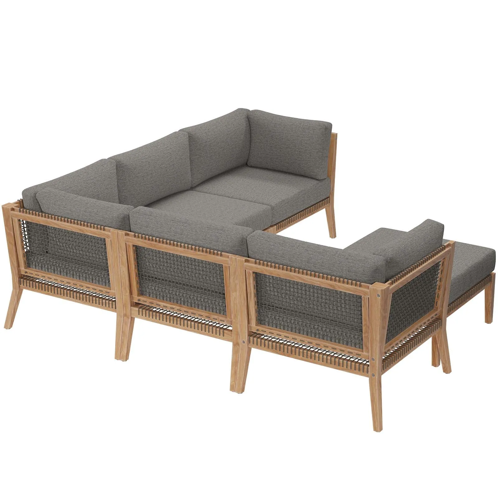 Clearwater Outdoor Patio Teak Wood 6-Piece Sectional Sofa by Modway