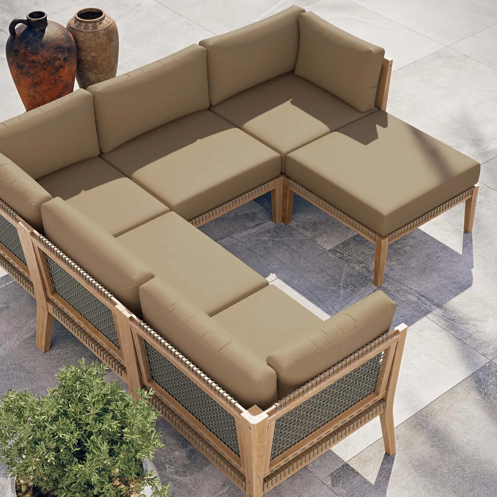 Clearwater Outdoor Patio Teak Wood 6-Piece Sectional Sofa by Modway