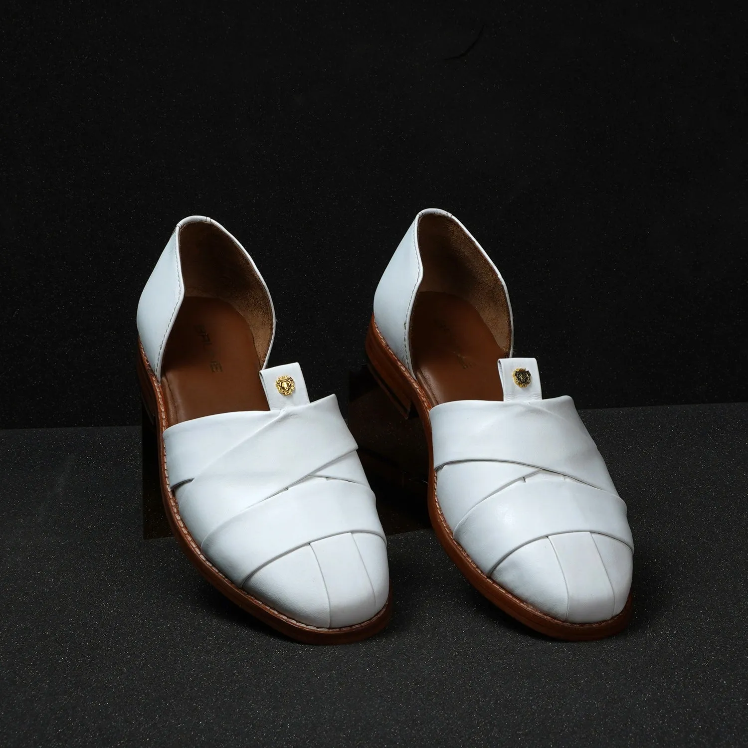 Cross Strapped White Peshawari Sandal