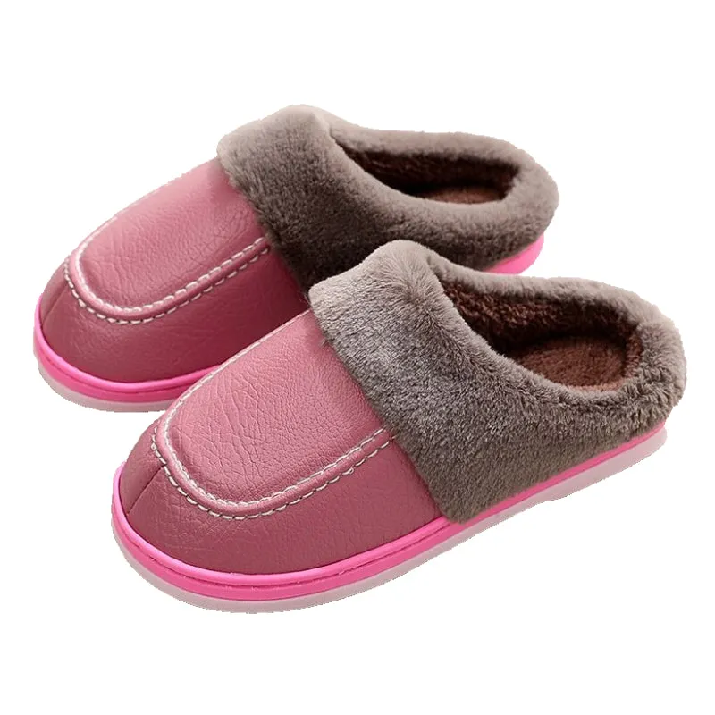 Groovywish Men PU Winter Slippers Fur Indoor Shoes