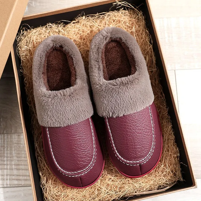 Groovywish Men PU Winter Slippers Fur Indoor Shoes