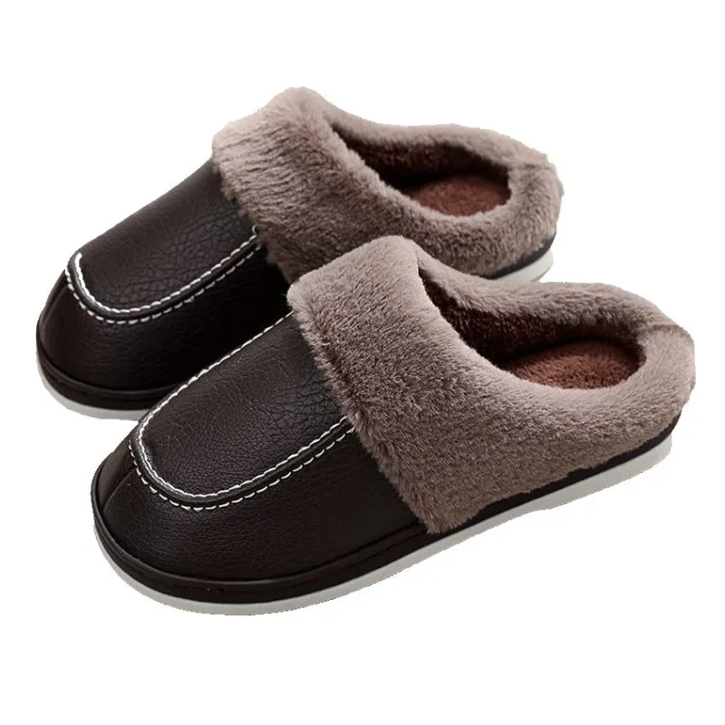 Groovywish Men PU Winter Slippers Fur Indoor Shoes