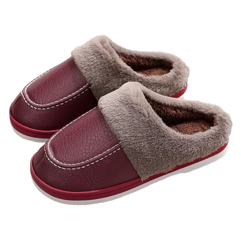 Groovywish Men PU Winter Slippers Fur Indoor Shoes