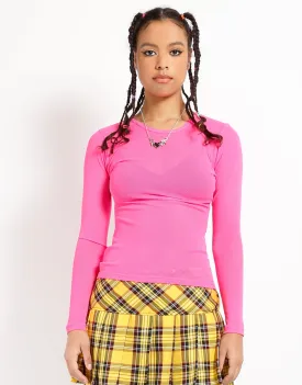 LADIES LONG SLEEVE FISHNET PINK