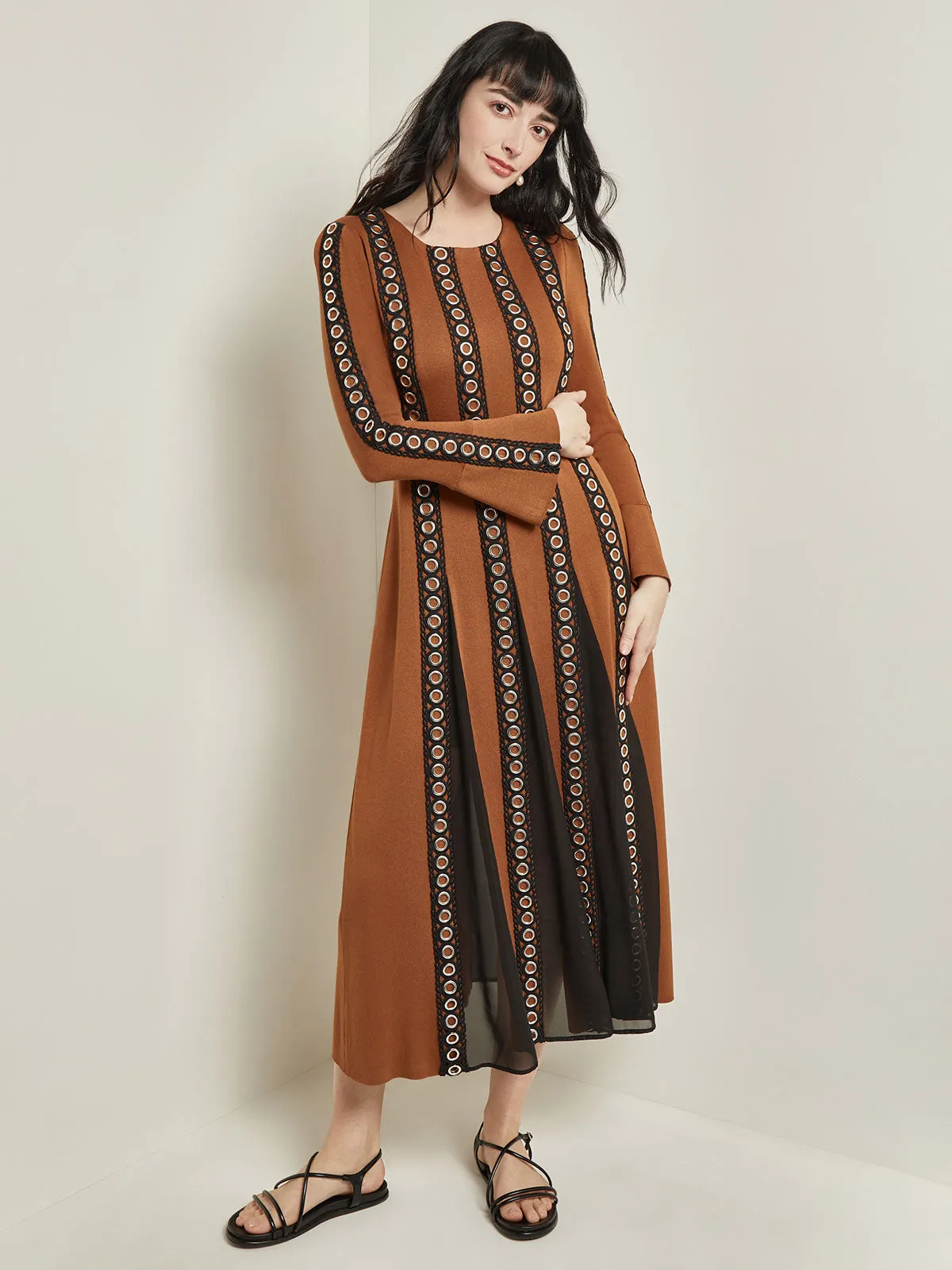 Maxi A-Line Dress - Sheer Panel Soft Knit