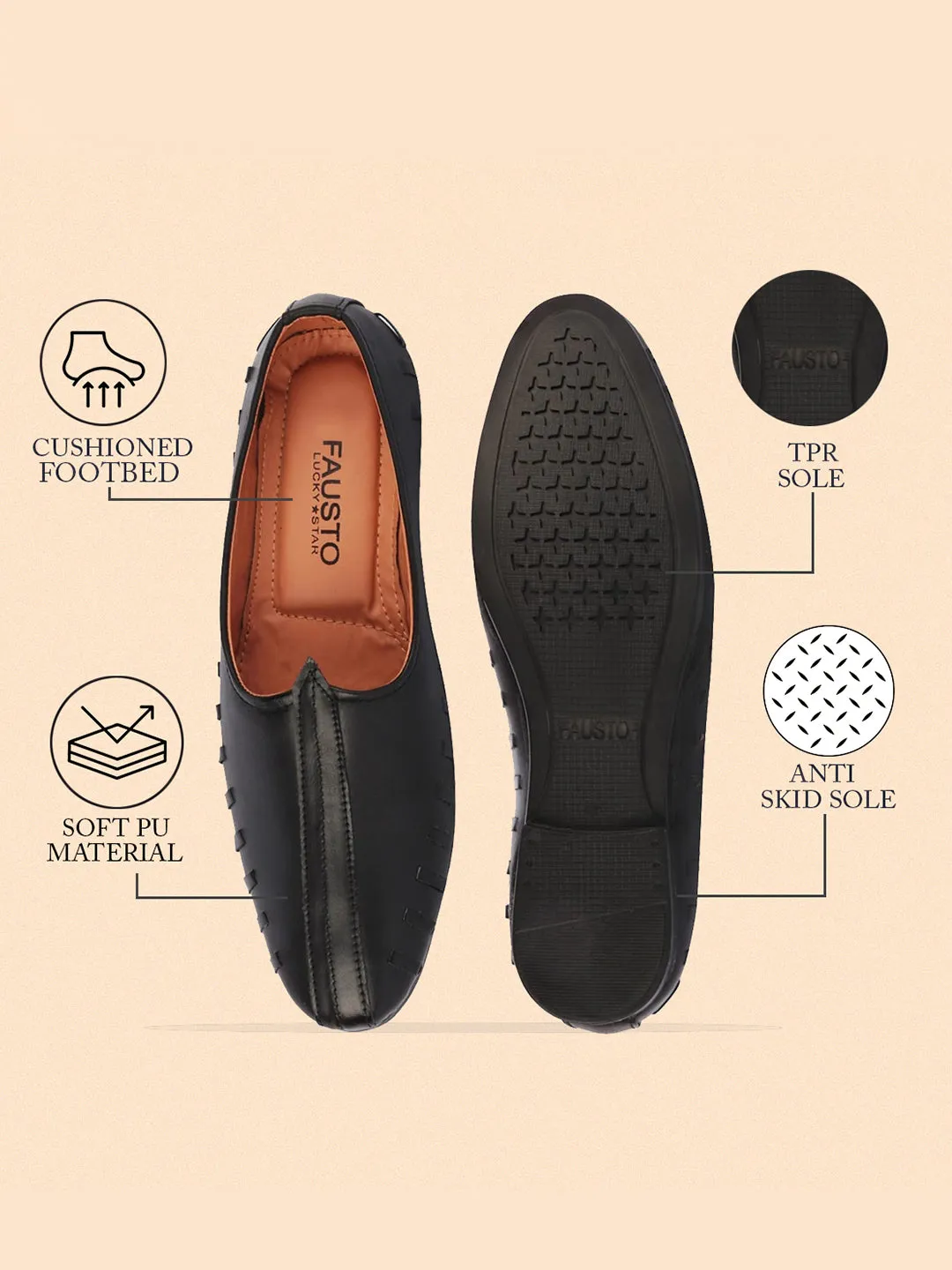 Men Black Ethnic Slip-On Juttis