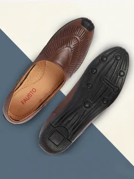 Men Brown Ethnic Slip-On Juttis