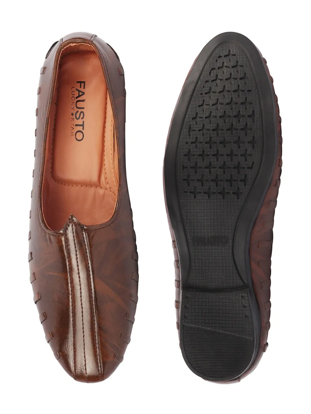 Men Brown Ethnic Slip-On Juttis