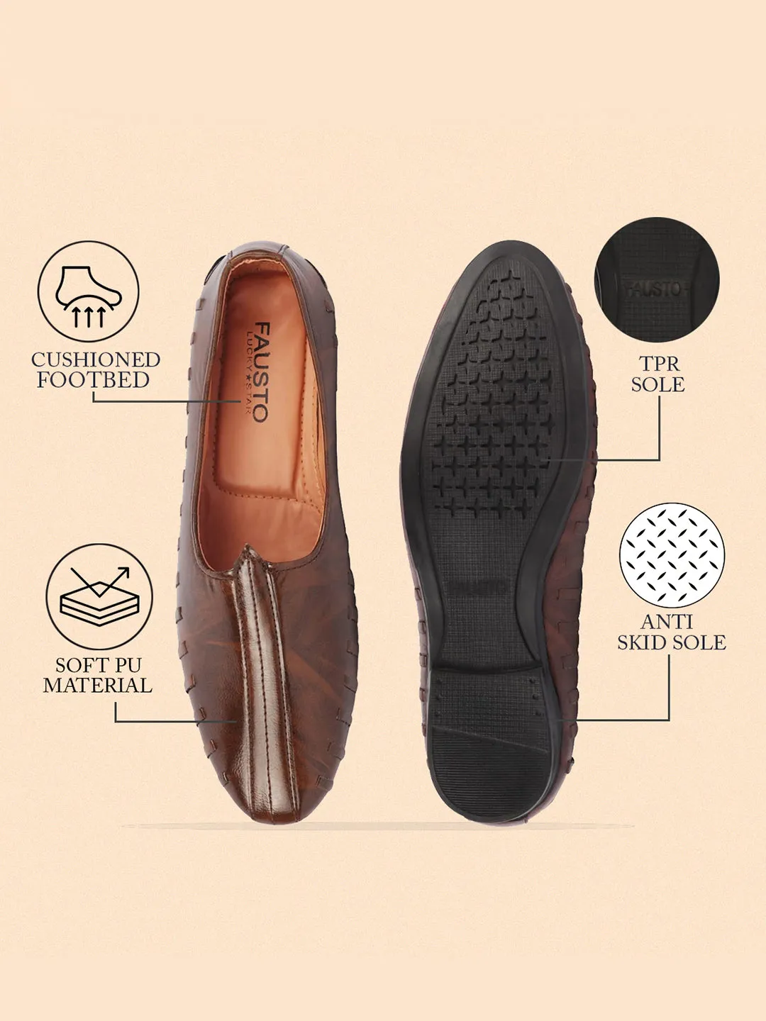 Men Brown Ethnic Slip-On Juttis