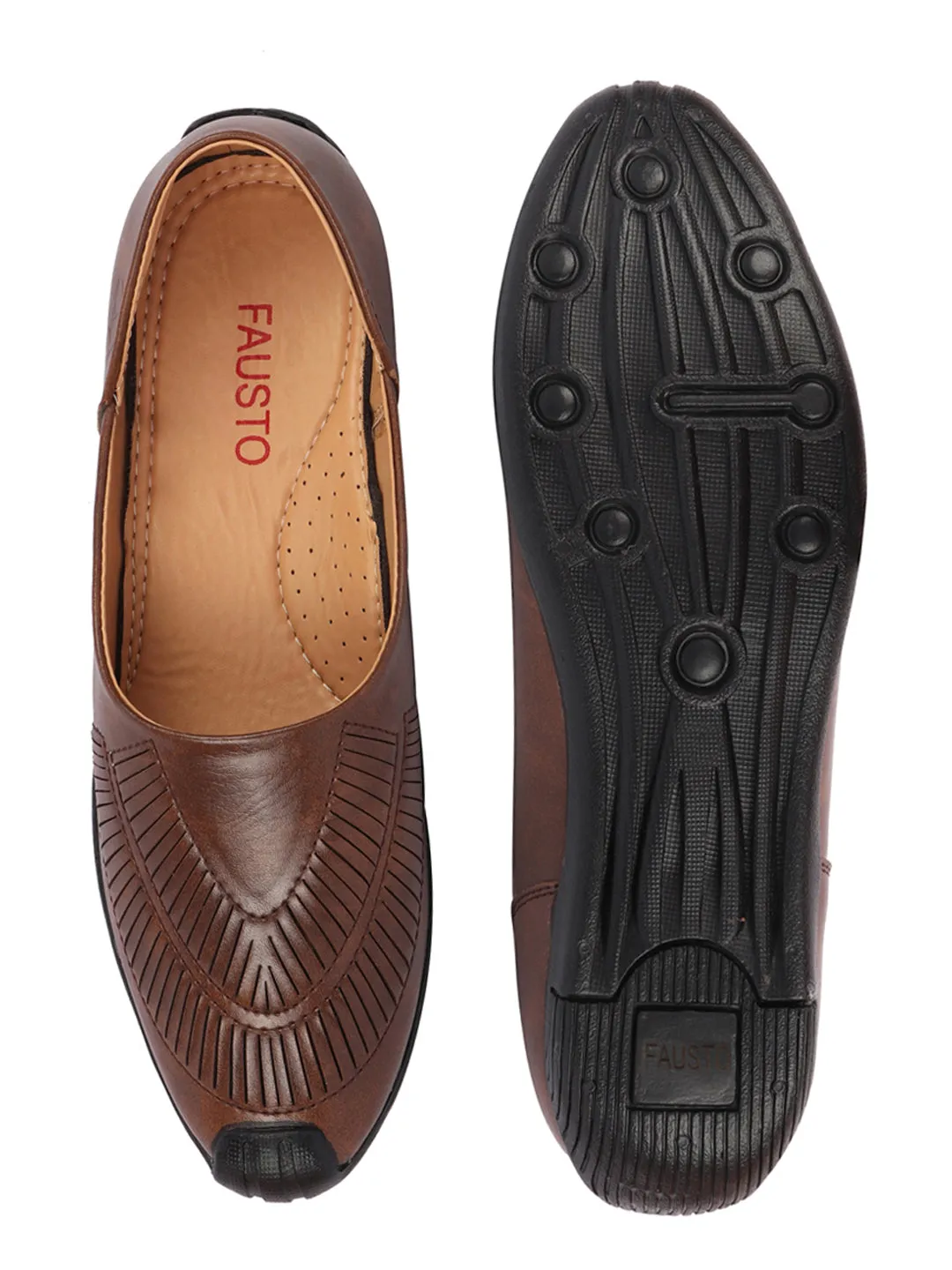 Men Brown Ethnic Slip-On Juttis