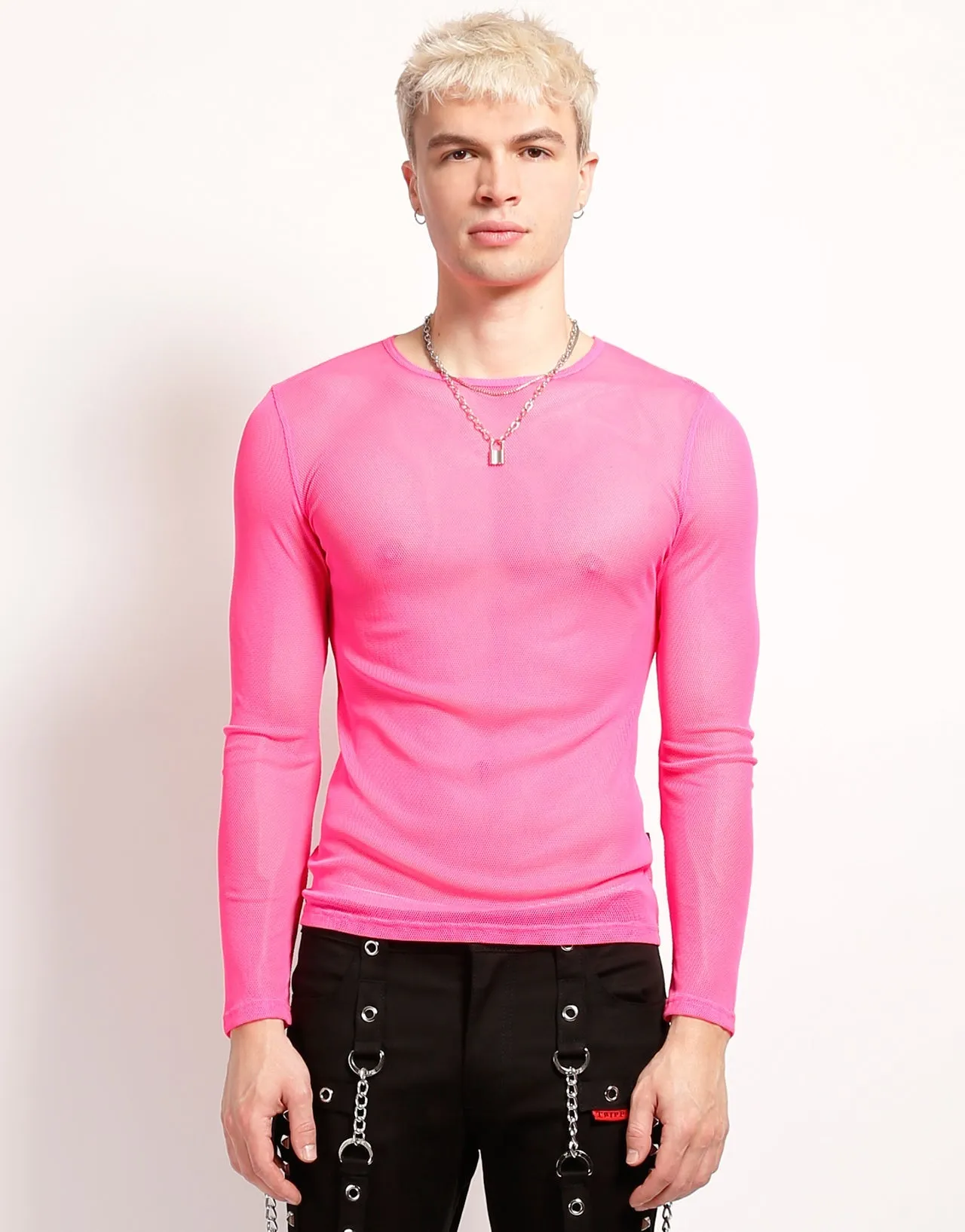 MENS LONG SLEEVE FISHNET PINK