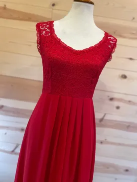 MUSOL Red Lace Top w/Sheer Bottom Long Dress size Medium