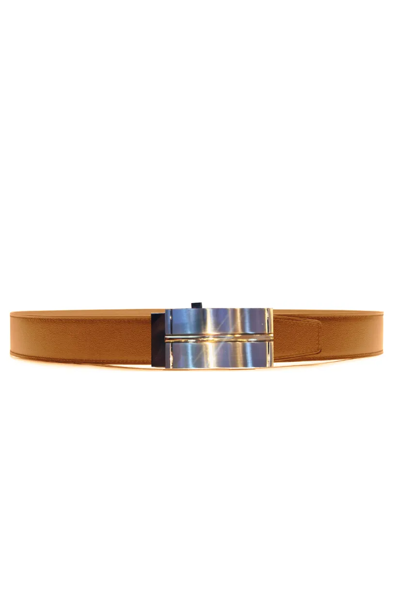 Sleek Auto-Adjust Leather Belt with Brushed Buckle