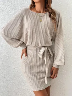 Tie Waist Long Sleeve Mini Dress