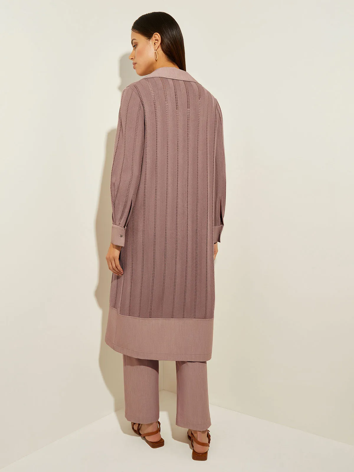 Twill Trim Sheer Recycled Knit Duster